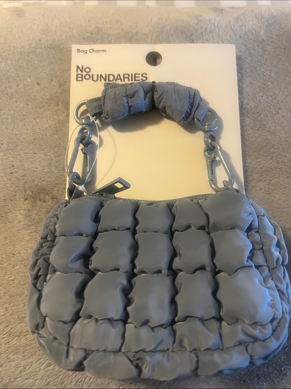 No Boundaries Gray Quilted Mini Puffer Bag Charm